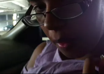 Cute Glasses Brown Slut Car Blowjob