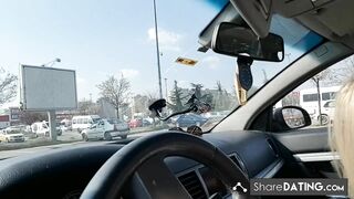 Big-Titted Blonde MILF Sucks Her Boss's Cock in Public Parking Lot