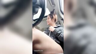 Beautiful girl masturbating in her car