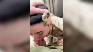 Soldier blowing commander