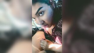 Brunette Latina jerks and sucks hard dick in the car