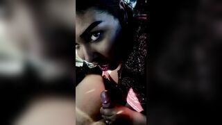 Brunette Latina jerks and sucks hard dick in the car