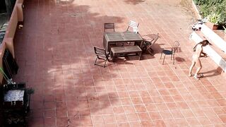 Public Courtyard Blowjob and Fucking with a Hot Brunette Amateur Couple