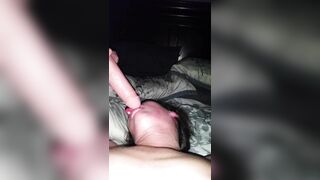 Although she is sucking her enormous dildo while fantasizing about another men cock i
