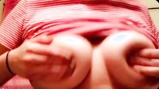 Pink hair teen slut Jackie playing with her tits