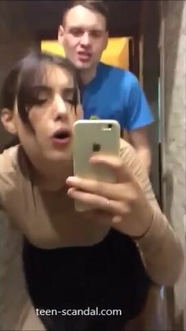 girlfriend fucked in the hallway while her parents watch tv