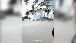 a drunk couple fucking on the bweach and dont care when being caught