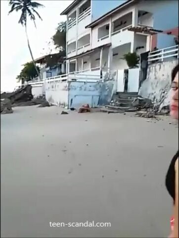 a drunk couple fucking on the bweach and dont care when being caught