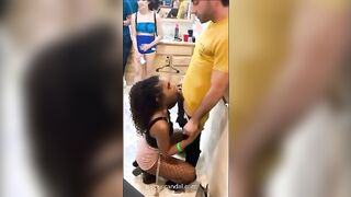 deepthroating a cock in front of her friends