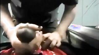 Hotel employee sucking off guest