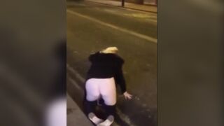 Drunk girl piss in public & face dive