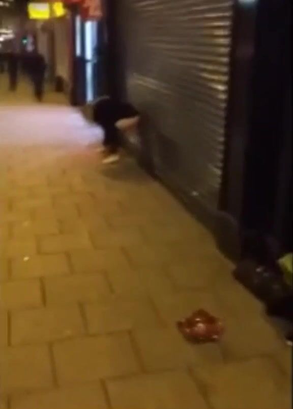 Drunk girl piss in public & face dive