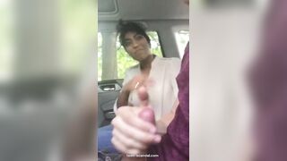 happy cumshot in car